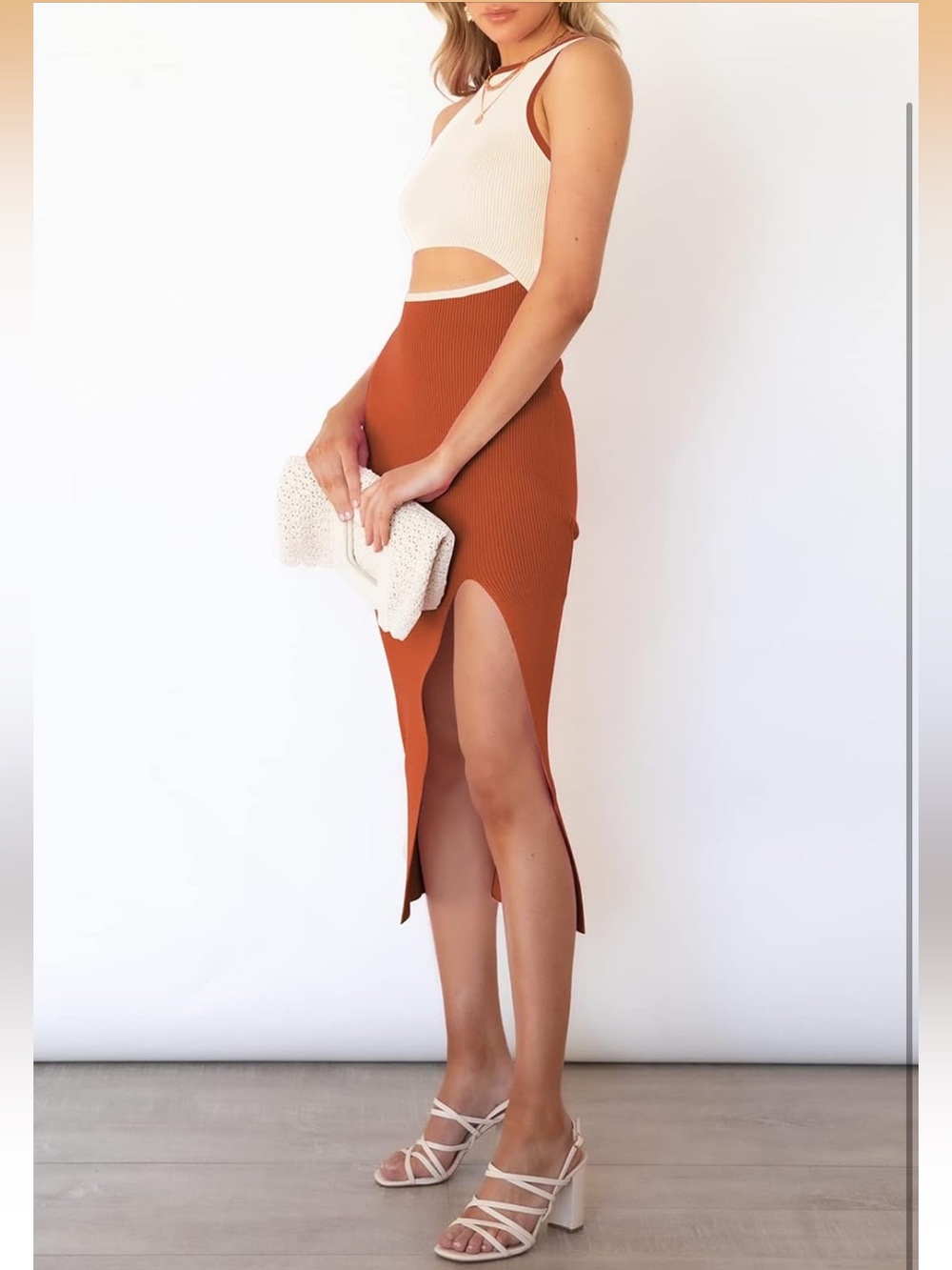 Terracotta Cutout Knit Summer Dress - Picture 6 of 8